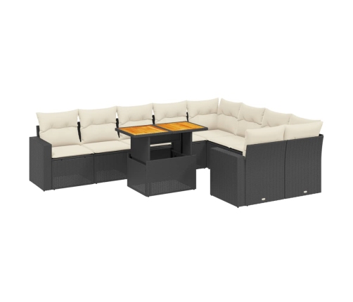 Set de sofás de jardín 10 pzas cojines ratán sintético negro