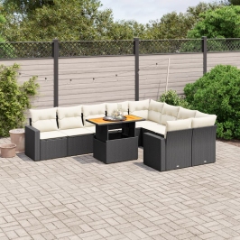 Set de sofás de jardín 10 pzas cojines ratán sintético negro