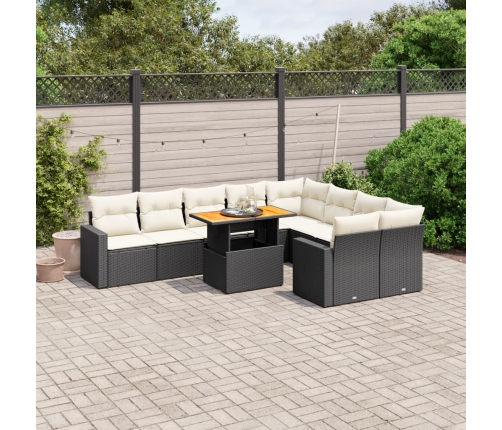 Set de sofás de jardín 10 pzas cojines ratán sintético negro