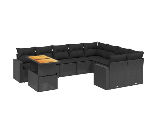 Set de sofás de jardín 10 pzas cojines ratán sintético negro