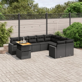 Set de sofás de jardín 10 pzas cojines ratán sintético negro