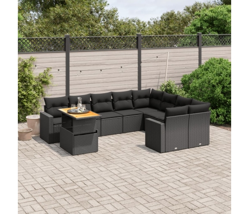 Set de sofás de jardín 10 pzas cojines ratán sintético negro