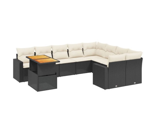 Set de sofás de jardín 10 pzas cojines ratán sintético negro