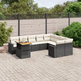 Set de sofás de jardín 10 pzas cojines ratán sintético negro