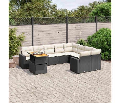 Set de sofás de jardín 10 pzas cojines ratán sintético negro