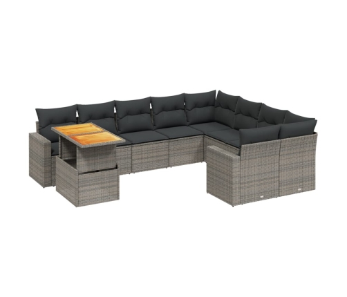 Set de sofás de jardín 10 pzas con cojines ratán sintético gris