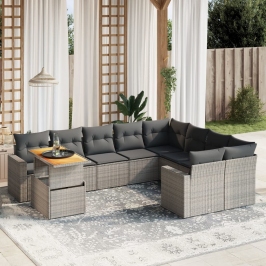 Set de sofás de jardín 10 pzas con cojines ratán sintético gris