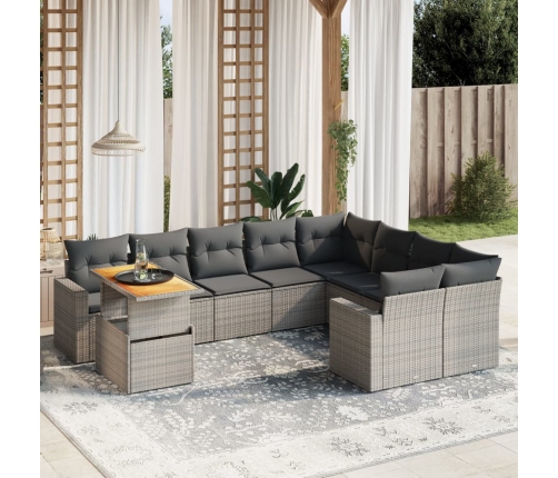Set de sofás de jardín 10 pzas con cojines ratán sintético gris