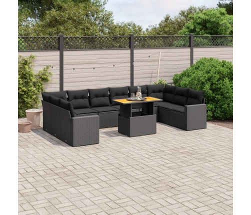 Set de sofás de jardín 11 pzas y cojines ratán sintético negro
