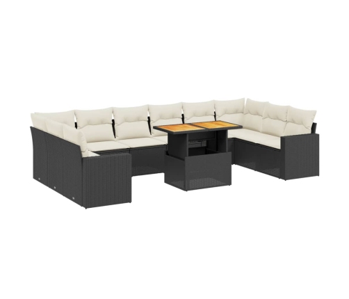 Set de sofás de jardín 11 pzas y cojines ratán sintético negro