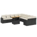 Set de sofás de jardín 11 pzas y cojines ratán sintético negro