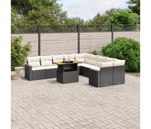Set de sofás de jardín 11 pzas y cojines ratán sintético negro