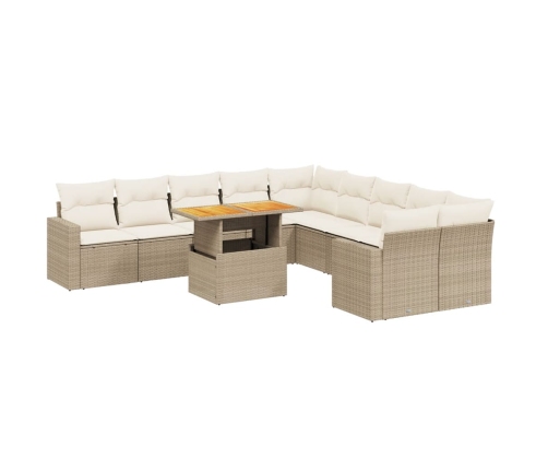 Set de sofás de jardín 11pzas con cojines ratán sintético beige