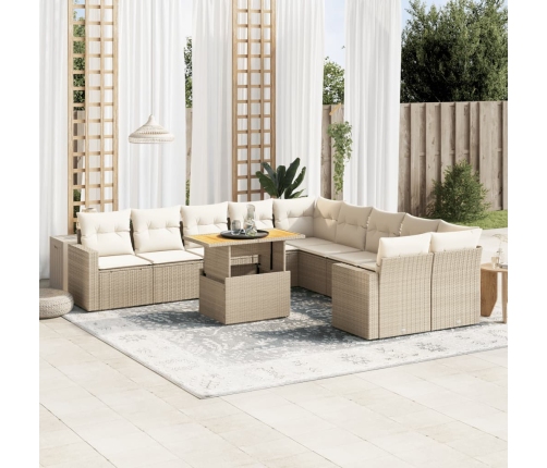 Set de sofás de jardín 11pzas con cojines ratán sintético beige