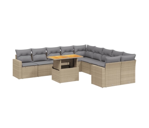 Set de sofás de jardín 11pzas con cojines ratán sintético beige