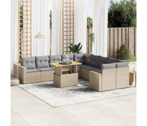 Set de sofás de jardín 11pzas con cojines ratán sintético beige