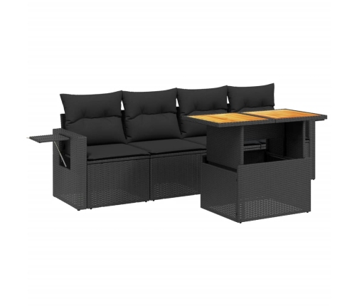 Set de muebles de jardín 5 pzas y cojines ratán sintético negro