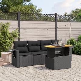 Set de muebles de jardín 5 pzas y cojines ratán sintético negro