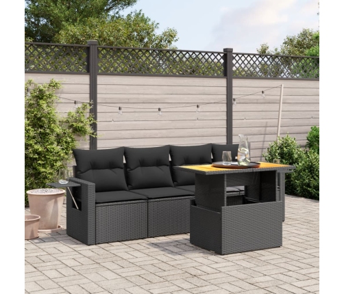 Set de muebles de jardín 5 pzas y cojines ratán sintético negro