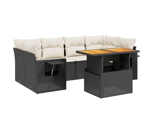 Set de comedor de jardín 7 pzas y cojines ratán sintético negro