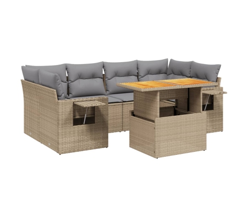Set sofás de jardín 7 piezas y cojines ratán sintético beige