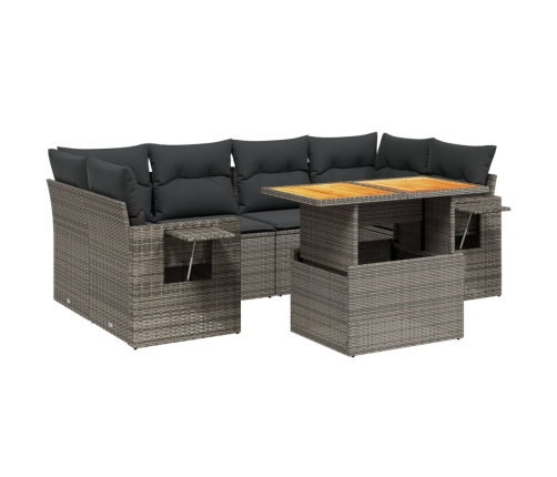 Set de sofás de jardín 7 piezas con cojines ratán PE gris