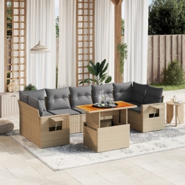 Juego de sofás de jardín con cojines beige 8 pzas ratán PE