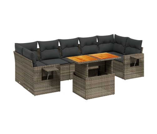 Set de sofás de jardín 8 pzas y cojines ratán sintético gris