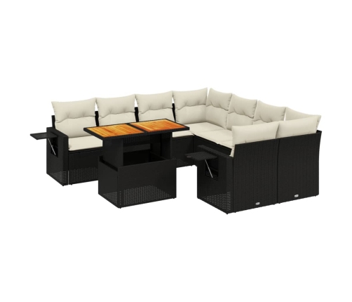 Set de sofás de jardín 8 piezas y cojines ratán sintético negro