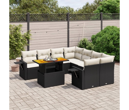 Set de sofás de jardín 8 piezas y cojines ratán sintético negro