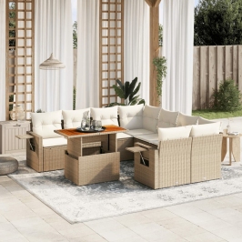 Juego de sofás de jardín con cojines beige 8 pzas ratán PE