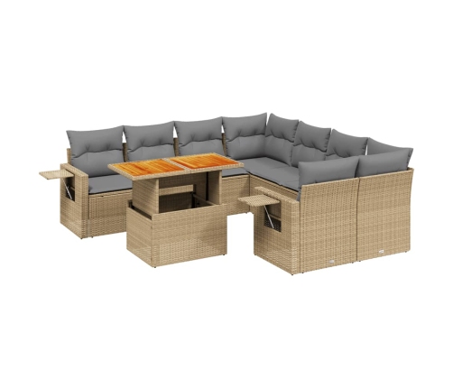 Set de sofás de jardín con cojines 9 pzas ratán sintético beige