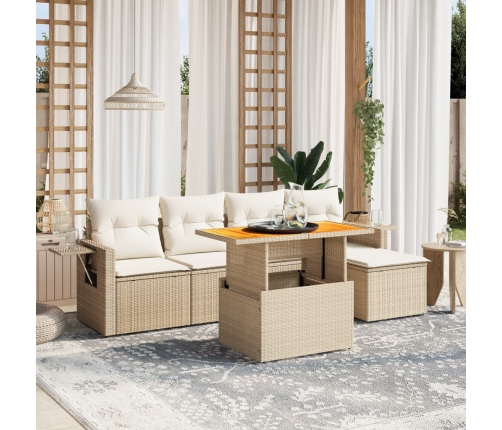 Juego de sofás jardín con cojines 6 pzas ratán sintético beige