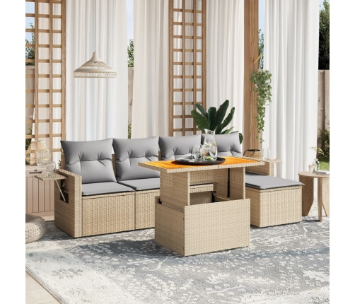 Juego de sofás jardín con cojines 6 pzas ratán sintético beige