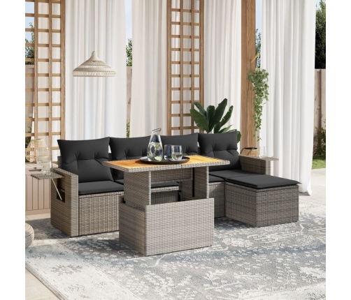 Set de muebles de jardín 6 pzas y cojines ratán sintético gris