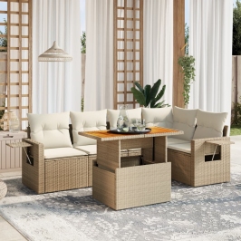 Juego de sofás jardín con cojines 6 pzas ratán sintético beige