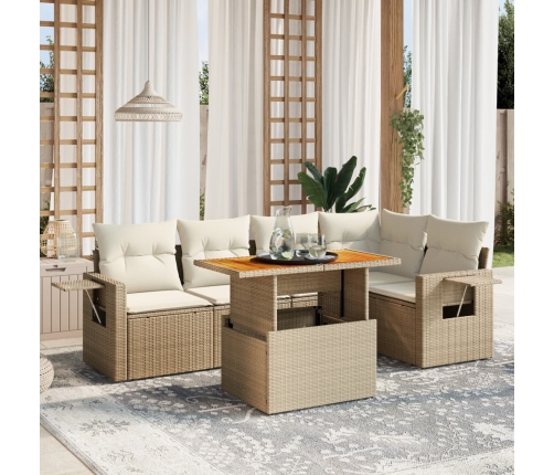 Juego de sofás jardín con cojines 6 pzas ratán sintético beige