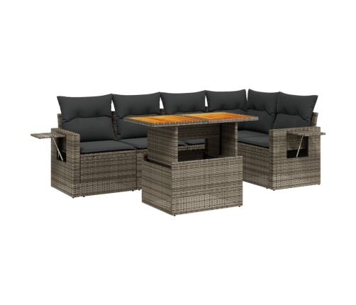 Set de muebles de jardín 6 pzas y cojines ratán sintético gris