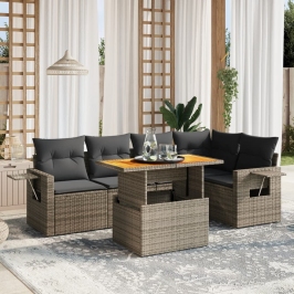Set de muebles de jardín 6 pzas y cojines ratán sintético gris