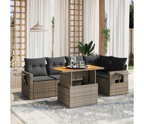 Set de muebles de jardín 6 pzas y cojines ratán sintético gris
