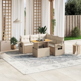 Juego de sofás jardín con cojines 6 pzas ratán sintético beige