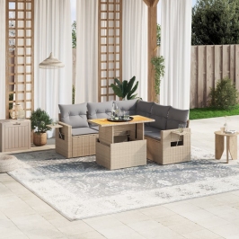 Juego de sofás jardín con cojines 6 pzas ratán sintético beige