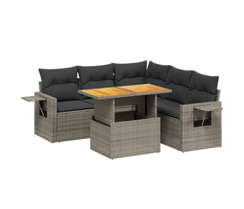 Set de muebles de jardín 6 pzas y cojines ratán sintético gris