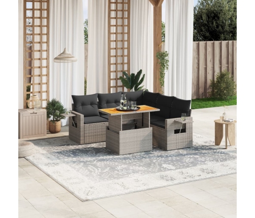 Set de muebles de jardín 6 pzas y cojines ratán sintético gris