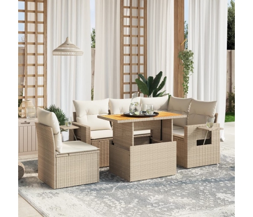 Juego de sofás jardín con cojines 6 pzas ratán sintético beige