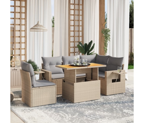 Juego de sofás jardín con cojines 6 pzas ratán sintético beige