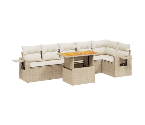 Set sofás de jardín 7 piezas y cojines ratán sintético beige