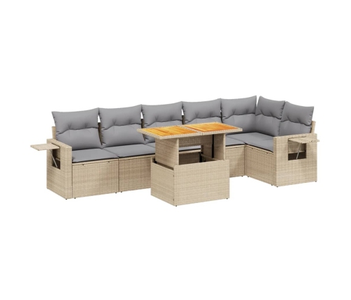 Set sofás de jardín 7 piezas y cojines ratán sintético beige