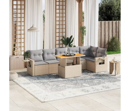 Set sofás de jardín 7 piezas y cojines ratán sintético beige