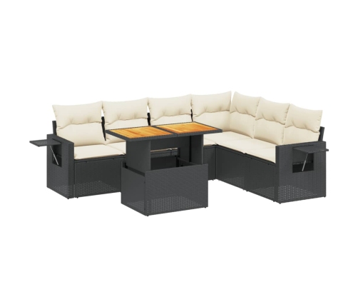 Set de comedor de jardín 7 pzas y cojines ratán sintético negro